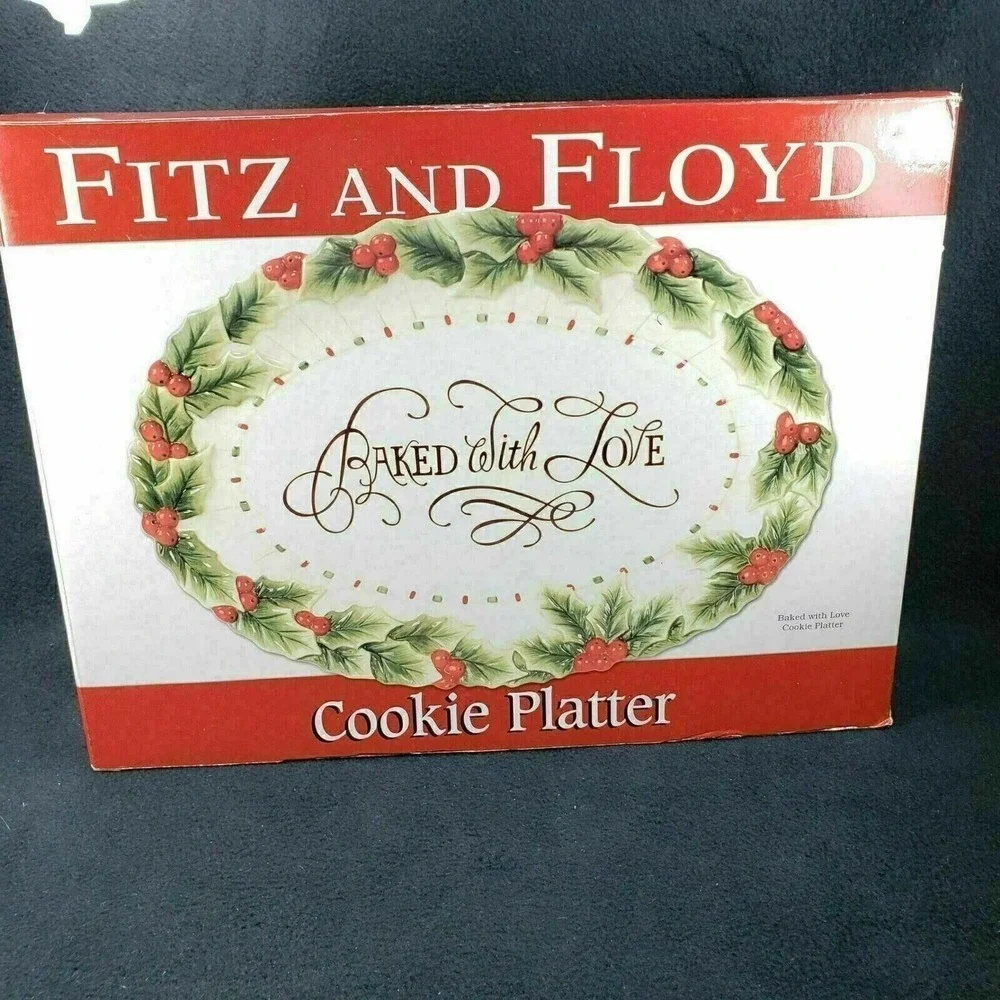 Fitz and Floyd‎ Baked With Love Cookie Platter Christmas Holiday Plate Embossed